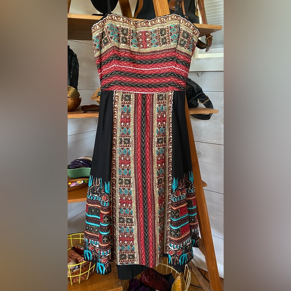 BCBGMaxAzria Tribal A-Line Open Back Dress size M